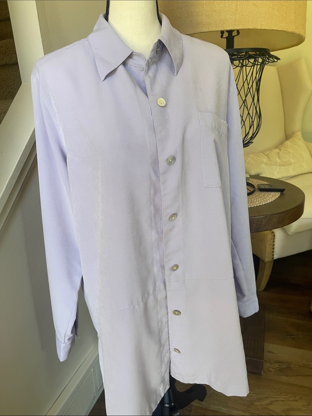 TravelSmith Lilac Longer Length Button Down Shirt  with Pocket Size Large